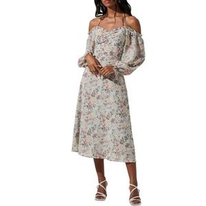 Astr Floral Print Tie Neck Off the Shoulder Dress Size M Nwot